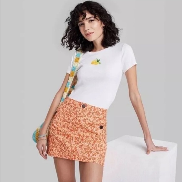 144. Size 6 NWT Wild Fable Women's High-Rise Chino Mini Skirt Rust Floral - Picture 4 of 13